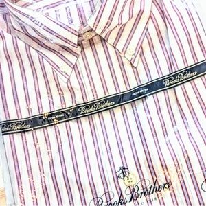 Brooks Brothers NWT L Non-Iron Polo Button Down Stripe Shirt White Red Blue